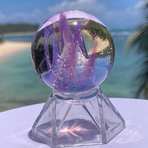 Cremated ashes in glass Sun Catcher (Color: Purple Sky)  Acrylic Stand or Metal Bail To Hang. Lifetime Ash Keepsake, pendants, key chains