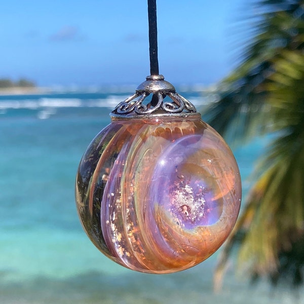 Cremated ashes in glass Sun Catcher (Color: New Zealand Sunrise) Lifetime ashes to ashes glass keepsake. Ash in pendants and key chains.