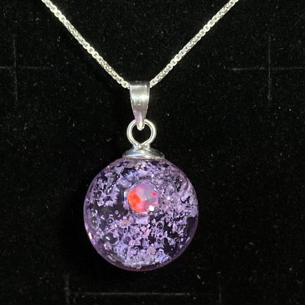 Opal in Cremated "Ash In Glass Pendant" (Lavender) .925 Sterling Silver Bail Memorial Ash Jewelry Add Opal or 16"/18" Sterling Silver Chain