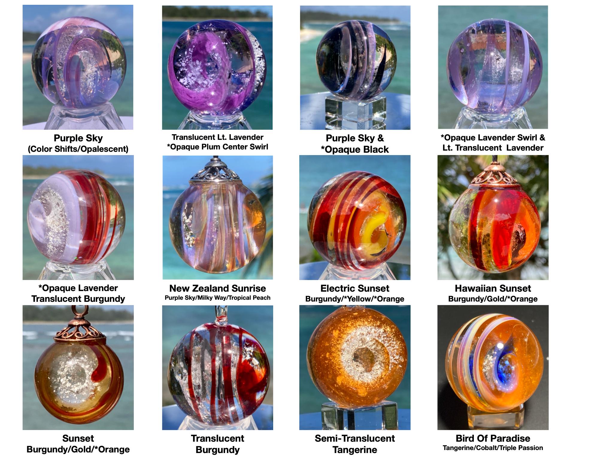 Sun Catcher COLOR CHARTS for Cremated Ashes In Glass (7 different color charts to choose from, 80+ colors) Ash Pendants-Necklaces-Key Chains