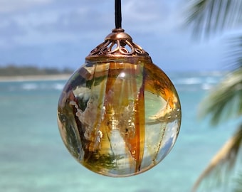 Ashes in glass memorial Sun Catcher on Acrylic Stand or Metal Bail to Hang, (Color: Pale Ale & Root Beer), Pet memorial glass, Ash Pendants
