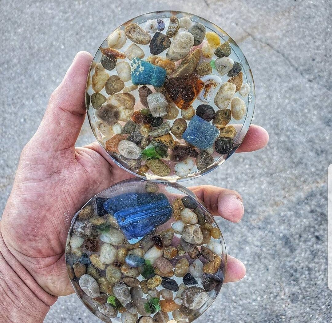 Resin Coasters River Rock Petoskey Stone Sea Glass Etsy