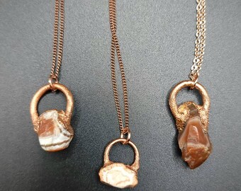 Lake Superior Agate Necklace - Copper Electroformed - Pendant and Chain