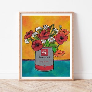 Italian Coffee Art Print, Illy Can with Poppies