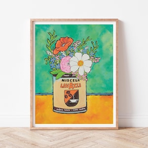 Lavazza, Italian Coffee Cafe, Coffee and Flowers print, Italy wall art, Espresso art, Colorful Kitchen decor, Christmas Gifts 2025