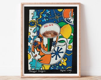 Naples Cafe Art Print, Italian Coffee Painting, Kitchen Wall Decor
