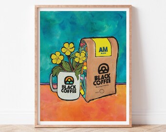 Lámina artística de Black Coffee Roasting Co., decoración de cocina con flores silvestres de Montana