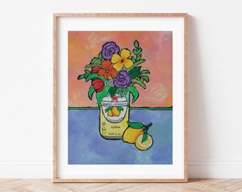 San Pellegrino Print, Italy Art print, Lemon kitchen art, Italian gift idea, citrus art, Italian kitchen decor, lemon gifts, soda can art