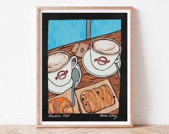 Rome Italy Cafe Art Print, Coffee and Pastry, Italian Kitchen Decor