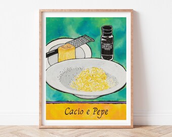 Cacio e Pepe Pasta Art Print, Italian Kitchen Decor
