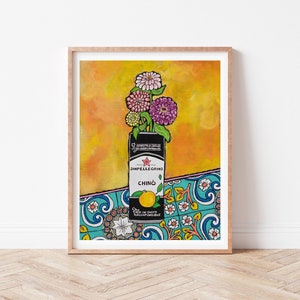 San Pellegrino print, Italian tile art, Zinnia art, Italian drink, Italian kitchen print, Mediterranean tile art, Italy love, Italian gifts
