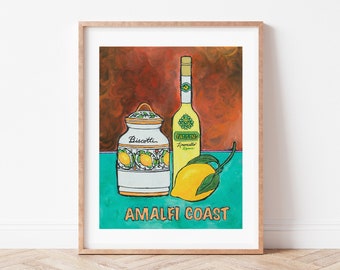 Amalfi Coast Print, Italy print, Limoncello gift, Italy gift for woman, Italian souvenir, Italy Travel Poster, Italian Kitchen art, biscotti