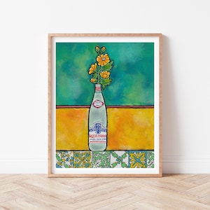 Italian Drink Print, European Kitchen Print, Italian Kitchen Wall Decor, Italian Gift, Acqua Panna, Mediterranean Tile, Host Gift, Drink Art