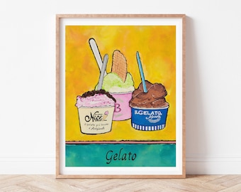Italian Gelato Art Print, Dessert Kitchen Decor, Foodie Gift