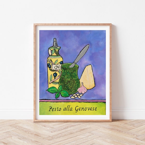 Italian food art print, Pesto, Cafe Art, Italian gift idea, Italian kitchen decor, Italy food poster, foodie gift, Mediterranean wall art