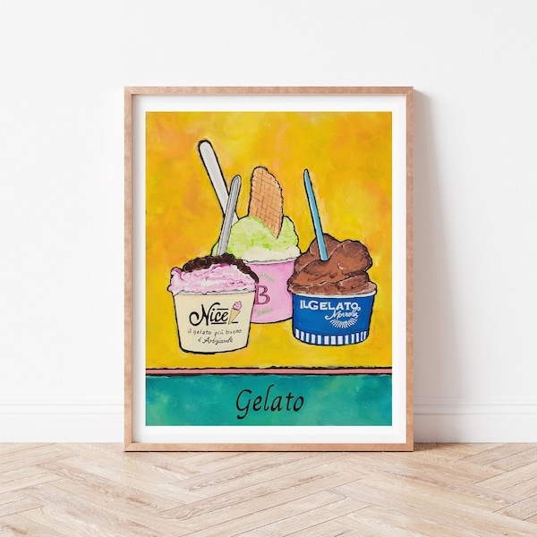 Gelato poster, Italian dessert, Italian food art print, Cafe Art, Italian gift idea, Italian kitchen decor, Ice cream art print, foodie gift