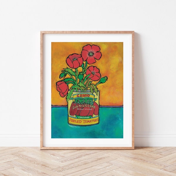 Poppies Art, Italy Print, Italian Kitchen Wall Decor, Gift for Italian, Italian Food Art, San Marzano Tomatoes, Italian Themed Gift, tomato