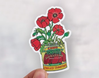 Pegatina de tomate Cento, pegatina de amapolas, San Marzano, arte gastronómico italiano, regalo para amantes de la comida, para la Nonna
