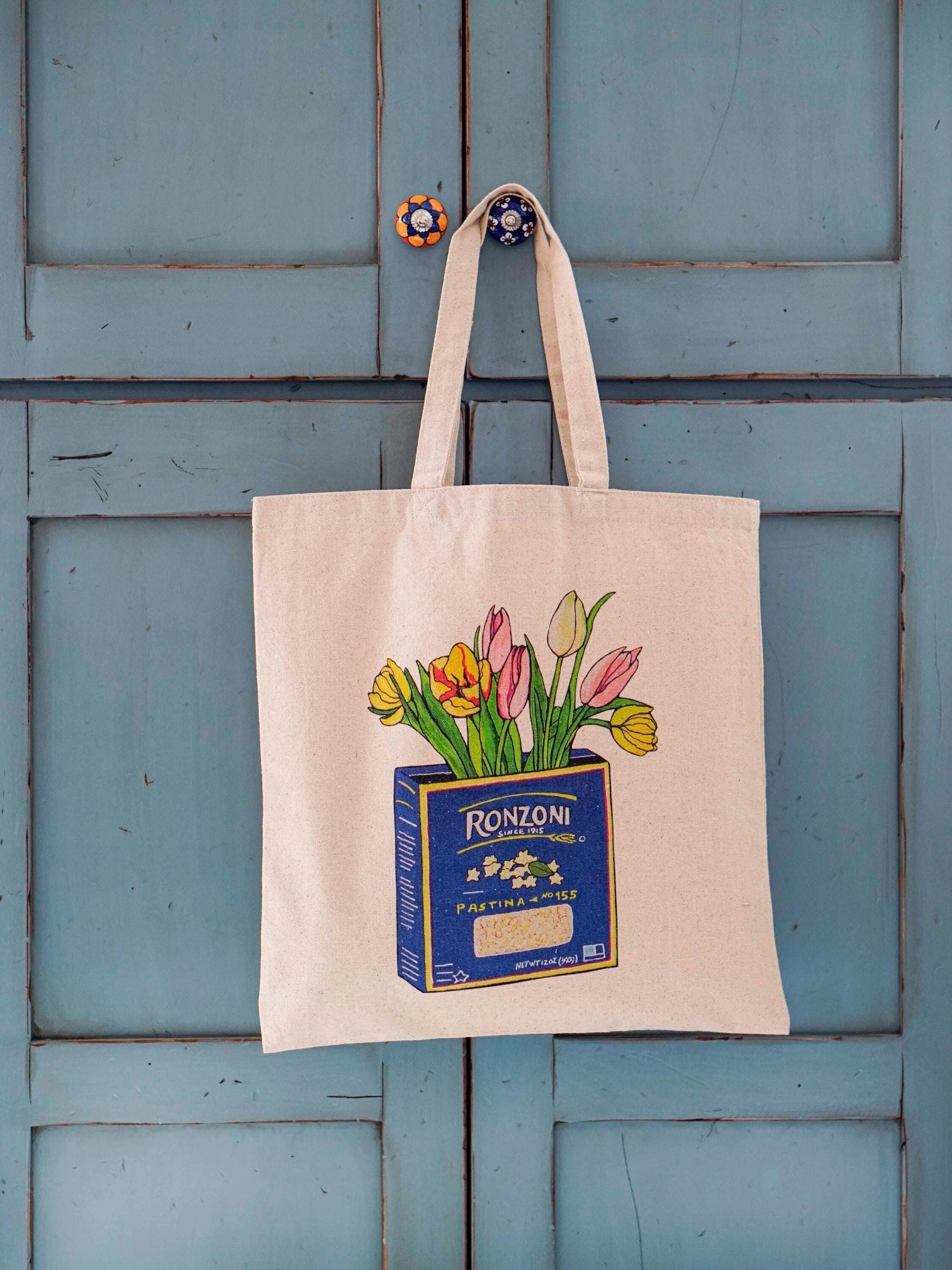Pastina and Tulips Art Tote Bag, Italian Ronzoni Pasta Lover Gift