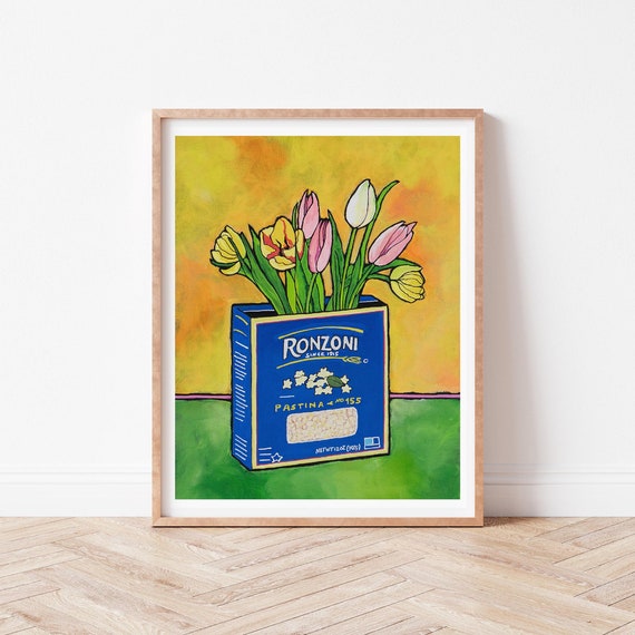 Pasta art print, Pastina, Italy food art print, Get well gift, Pasta lover, Nonna gifts, Nostalgic food gift, Blue Kitchen painting