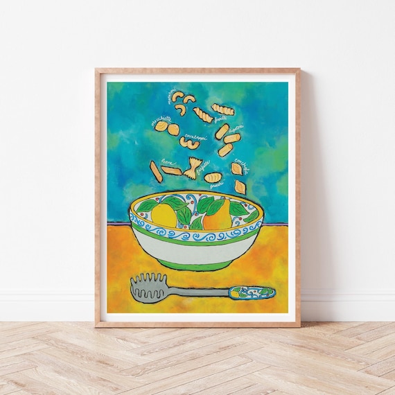 Pasta Art Print, Italian Kitchen Decor, Whimsical Foodie Gift