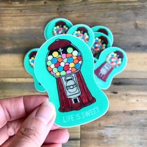 Gumball sticker, Life is Sweet sticker, Small Valentine gift,  Gumball Machine, nostalgic candy, retro candy, encouraging sticker