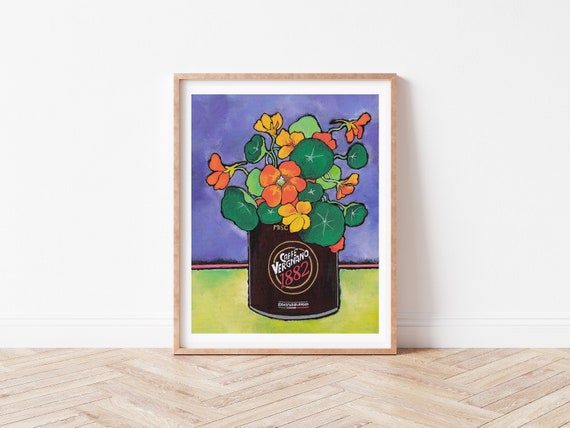 Italian Coffee Print, Caffe Vergnano, Nasturtium Flowers Art