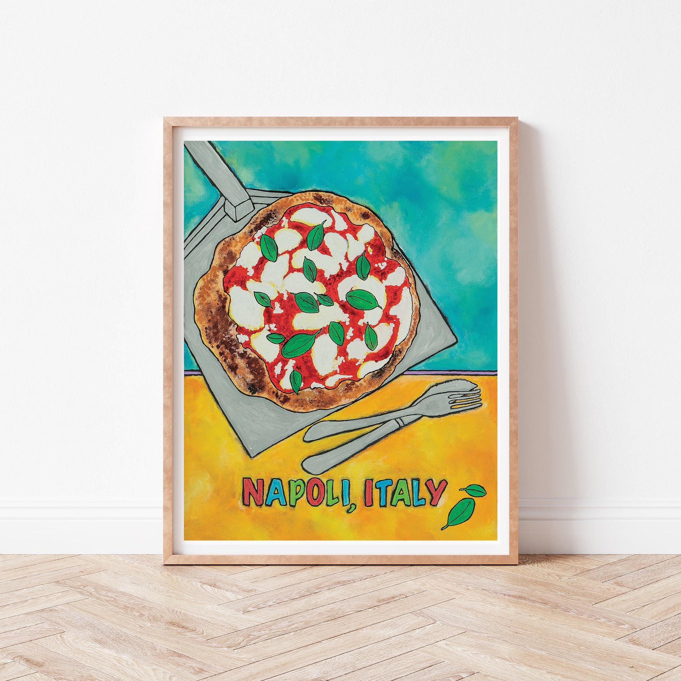 Naples Italy Art Print, Margherita Pizza Painting, Italian Kitchen