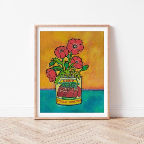 Art de coquelicots, impression d'Italie, décoration murale de cuisine italienne, cadeau pour un italien, affiche Cento Food, tomates San Marzano, décoration italienne, art gastronomique
