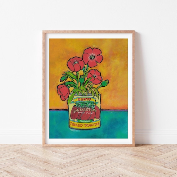 Poppies Art, Italy Print, Italian Kitchen Wall Decor, Gift for Italian, Cento Food Poster, San Marzano Tomatoes, Italian decor, foodie art