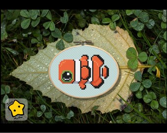 Clownfish Cross Stitch Pattern, Digital Pattern, pdf Pattern, Easy Cross Stitch Pattern, Small, Tropical, nautical, cute fish, Download