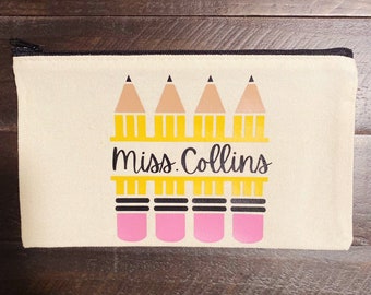 Teacher Pencil Case, Teacher Gift, Teacher Pencil Pouch, Custom Pencil Case, Zippered Pouch, Custom Pencil Pouch, Pouch, Personalized, Case