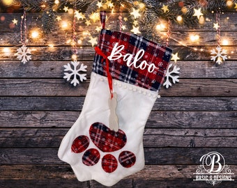 Personalized Dog Christmas Stocking, Plaid Christmas Stocking, Pet stocking, Personalized Pet Christmas Stocking, Christmas Gift for Dogs