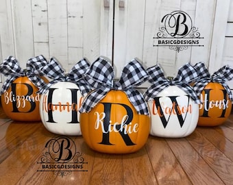 Small Pumpkins/ Fall/ Personalized Pumpkins / Fall Faux Pumpkins / Last Name Pumpkin /  Porch Pumpkins/Fall Decor/Monogrammed Pumpkin/