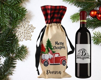 Vakantie Wijn Tas, Kabouter WijnZak, Kerst Wijn Tas, Vakantie thema wijn tassen, Wijn gift tas, Gastvrouw cadeau, Herbruikbare Tas, Kabouter Kerst