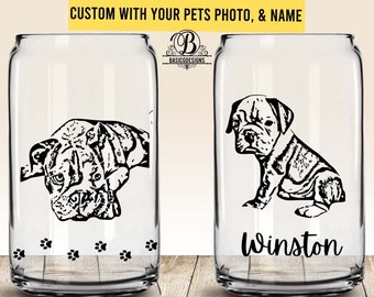 Pet photo beer can glass, pet photo, Personalized dog photo , Cat Portrait From Photo, Pet Memorial, Glass Coffee Mug, Pet Lover Gifts