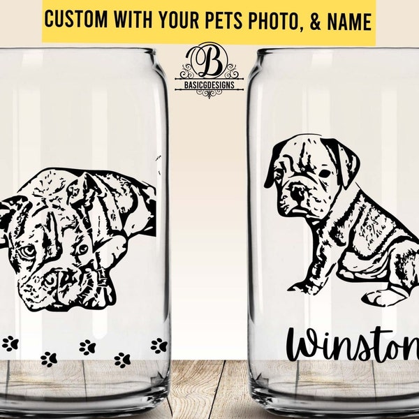 Pet photo beer can glass, pet photo, Personalized dog photo , Cat Portrait From Photo, Pet Memorial, Glass Coffee Mug, Pet Lover Gifts