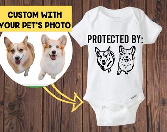 Pet Photo Onesie, Protected By, Dog Onesie, Personalized onesie, Custom Dog Photo Onesie
