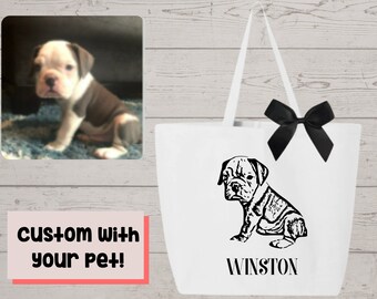Huisdier foto tote bag, aangepaste hond tote tas, gepersonaliseerde huisdier tas, gepersonaliseerde hond reistas, hond moeder tote, huisdier minnaar tote tas, bont moeder tote