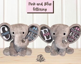 Birth Elephant Announcement, Keepsake Gift, New Baby Gift, Gift for New Parents, Personalized Baby Gifts, Baby Boy Gifts, Baby Girl Gifts