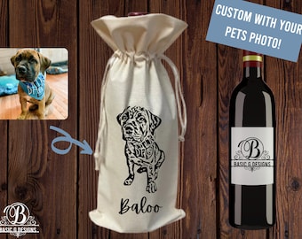 Wijn tas, huisdier foto wijn tas, aangepaste wijn zakken, wijnfles cadeau tassen, herbruikbare wijn tas, aangepaste hond foto, huisdier memorial, huisdier minnaar geschenken