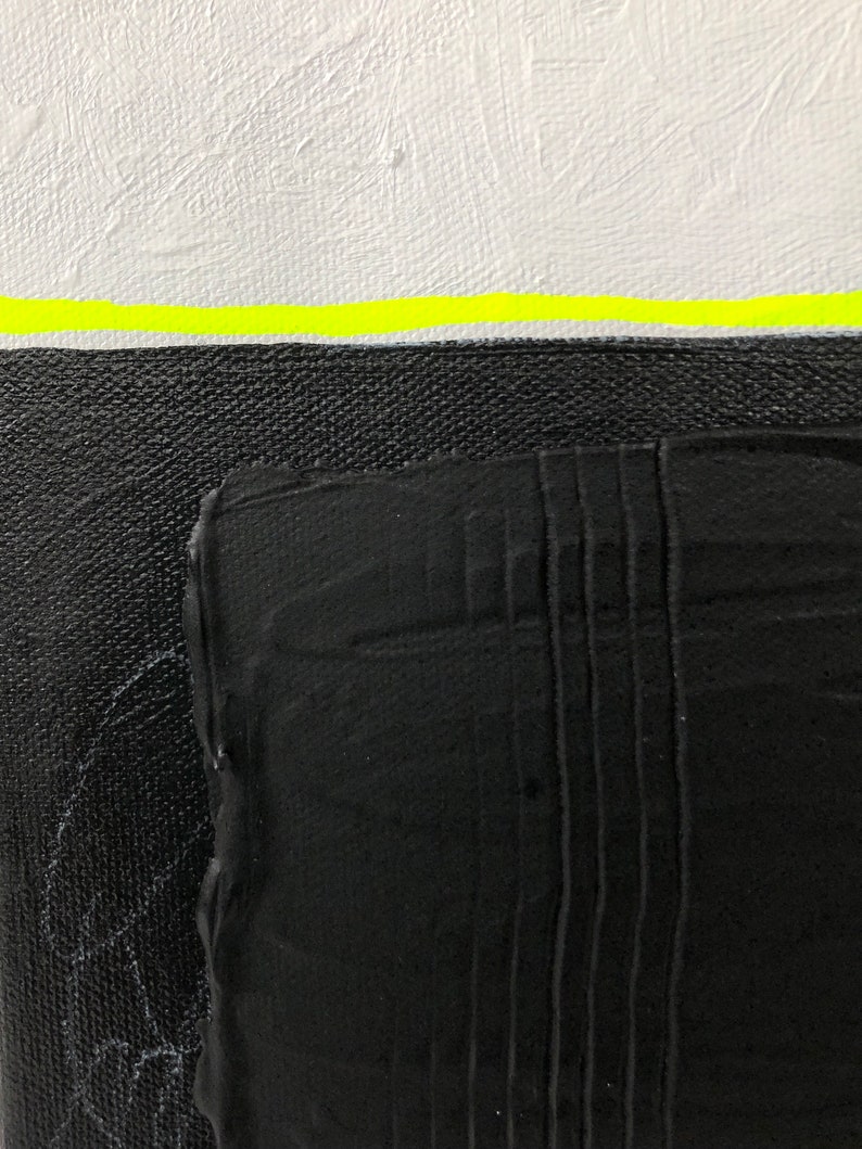 fluorescent yellow white Small 8\u201dx8\u201d original mixed media acrylic painting on gallery wrapped stretched canvas \u2014 black