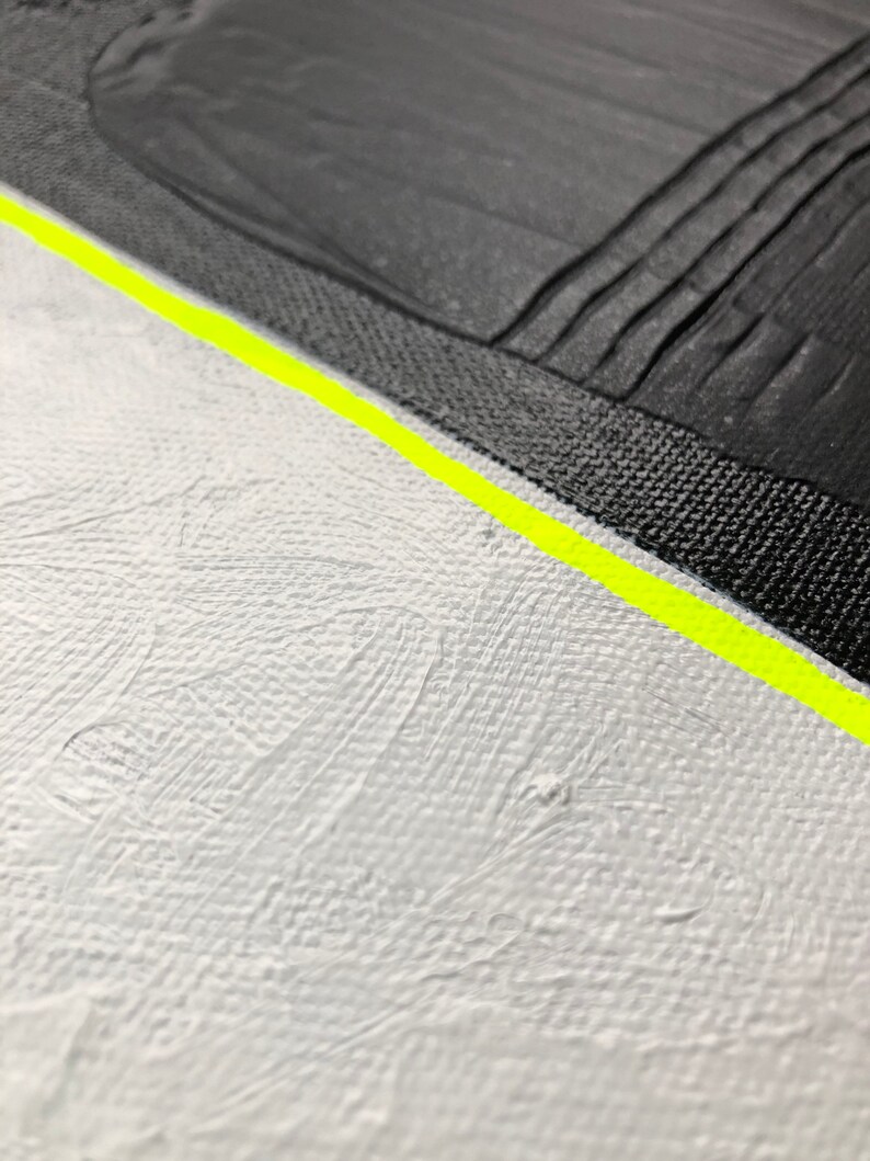 fluorescent yellow white Small 8\u201dx8\u201d original mixed media acrylic painting on gallery wrapped stretched canvas \u2014 black