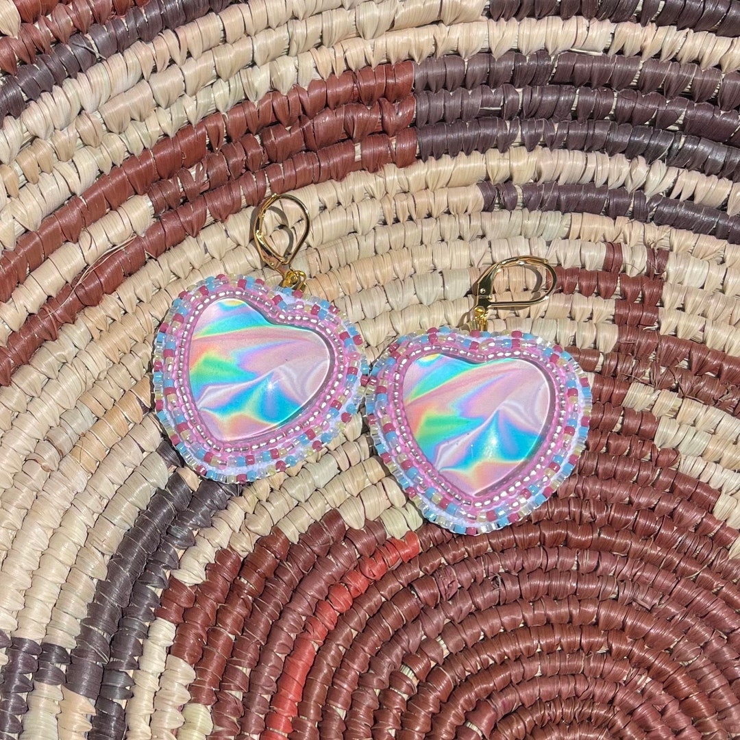 PASTEL HEART EARRINGS Mohawk Native Made Beadwork Beaded Etsy