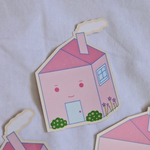 Autocollant en vinyle HAPPY HOME | Découpe brillante imperméable | Sticker mignon maison | Cadeau de pendaison de crémaillère | Cadeau pour amis | Sticker journal indésirable