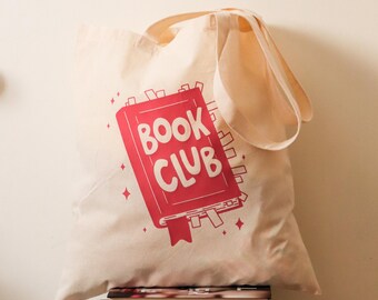 BOOK CLUB Tote Bag | Natural Cotton Tote Bag | Iron On Vinyl | Book Lover Tote Bag | Book Tote Bag | Gift For Her | Gift For Friends