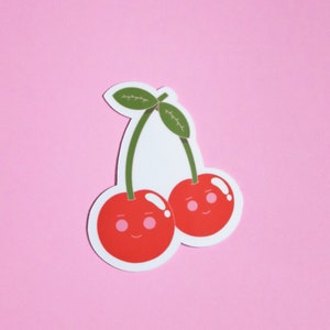 Autocollant en vinyle CHERRY CUTIES | Découpe brillante imperméable | Sticker cerise mignon | autocollant de fruits | Cadeau pour amis | Sticker journal indésirable