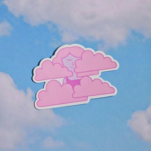 HEAD IN the CLOUDS Sticker | Weatherproof Matte Die Cut | Cloud Sticker | Cute Cloud Girl Sticker | Gift For Friends | Junk Journal Sticker