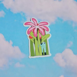 Autocollant en vinyle GRENOUILLE NATURE LOVER | Découpe brillante imperméable | autocollant grenouille | autocollant fleur | cadeau pour elle | Cadeau pour amis | Journal indésirable