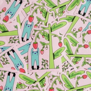 STRAWBERRY FIELDS vinyle autocollant | Découpe brillante imperméable | autocollant grenouille | autocollant fraise | Cadeau pour amis | Sticker journal indésirable